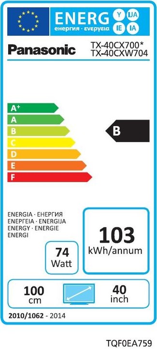 Energie-Label Panasonic Tx-40cxw704 (40", 4K)