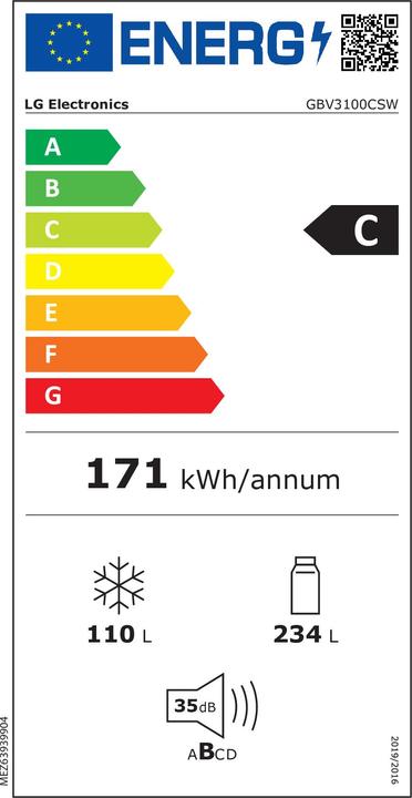 Energie-Label LG GBV3100CSW (344 l)