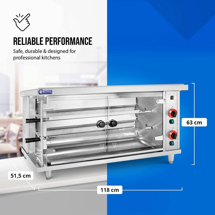 Produktbild Royal Catering Gas-Hähnchengrill 2 Spiesse mit Beleuchtung 2 x 5 kW Edelstahl / gehärtetes Glas (10 kW)