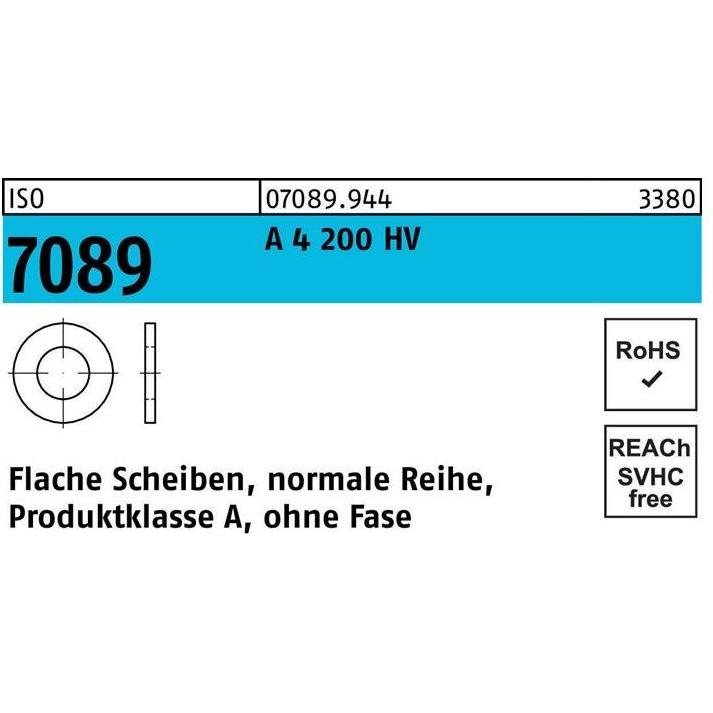 Bufab, Muttern + Unterlegscheiben, Unterlegscheibe ISO 7089 o.Fase 36 A 4 200 HV