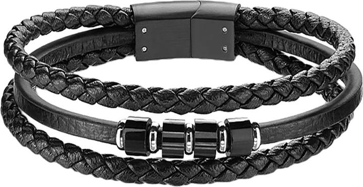 Produktbild Star Piercing Lederarmband schwarz mit drei Bänder (19 cm, ohne Messing)