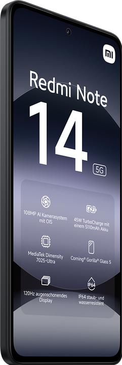 Actual product image Xiaomi Redmi Note 14 5G (128 GB, Midnight Black, 6.67", Dual SIM, 5G)