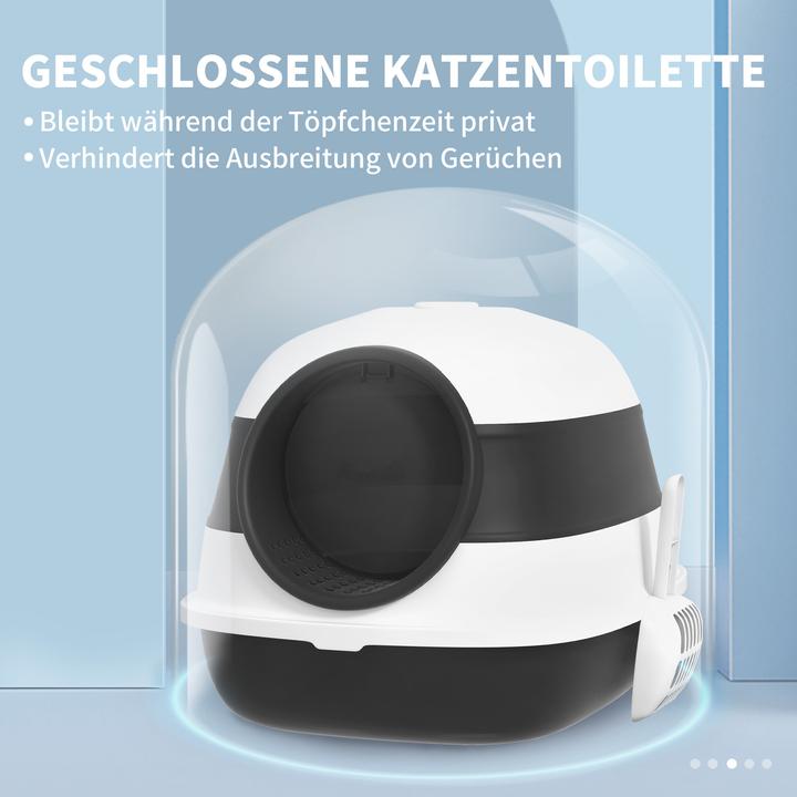 Actual product image PawHut Katzentoilette Kunststoff Weiss+Schwarz (Cat litter box closed)