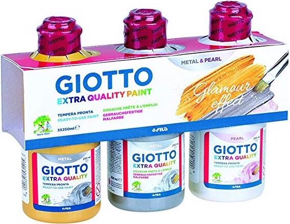 Giotto Assortiment de 3 flacons de 250ml (métal or, métal argenté, blanc perle)