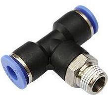 Image du produit RND Raccord en T, PBT / laiton, 46mm, R3/8″, vis sans tête - Ø10 mm, raccord instantané (Connexion en T)