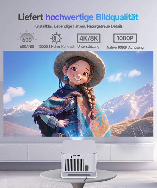 Produktbild Alwtniet Mini Beamer mit Android 14 (Full HD, 600 lm)