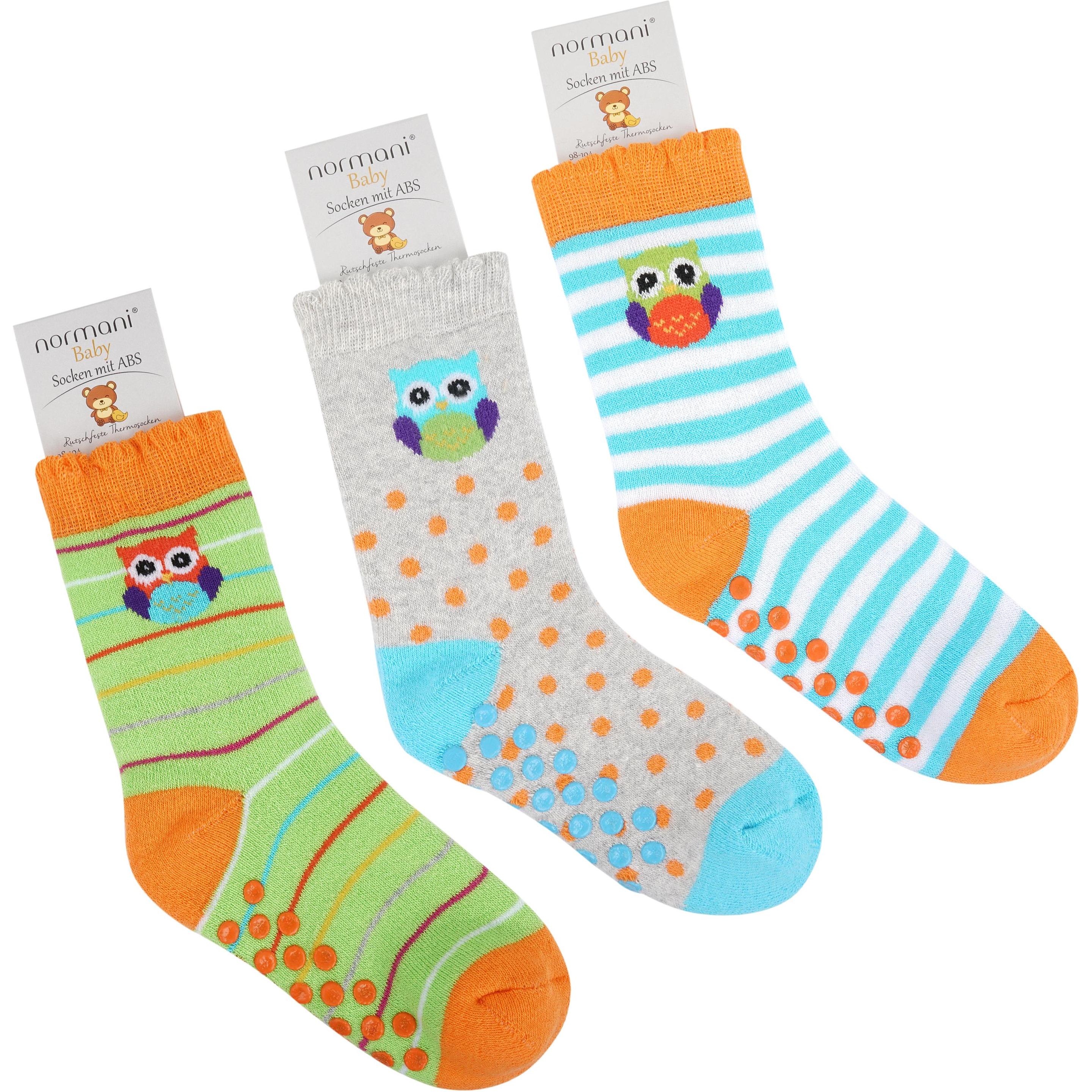 Thumbnail - Normani, Unisex, Socken, 3 Paar Kindersocken mit ABS-Druck, Braun, (3er Pack, 62/68)