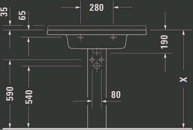 Actual product image Duravit Washbasin STARCK 3 m ÜL HLB 1 tap hole 850x485mm white WG (485 mm, 850 mm)