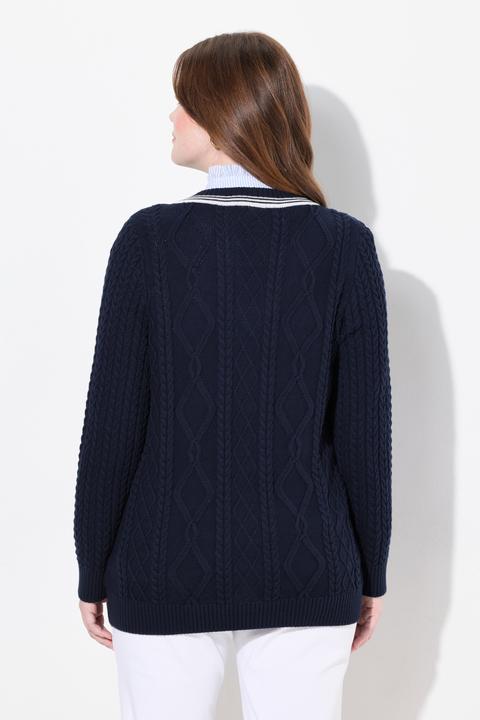Immagine prodotto Ulla Popken Maglione con trecce, scollo a V e maniche lunghe (42, 44)