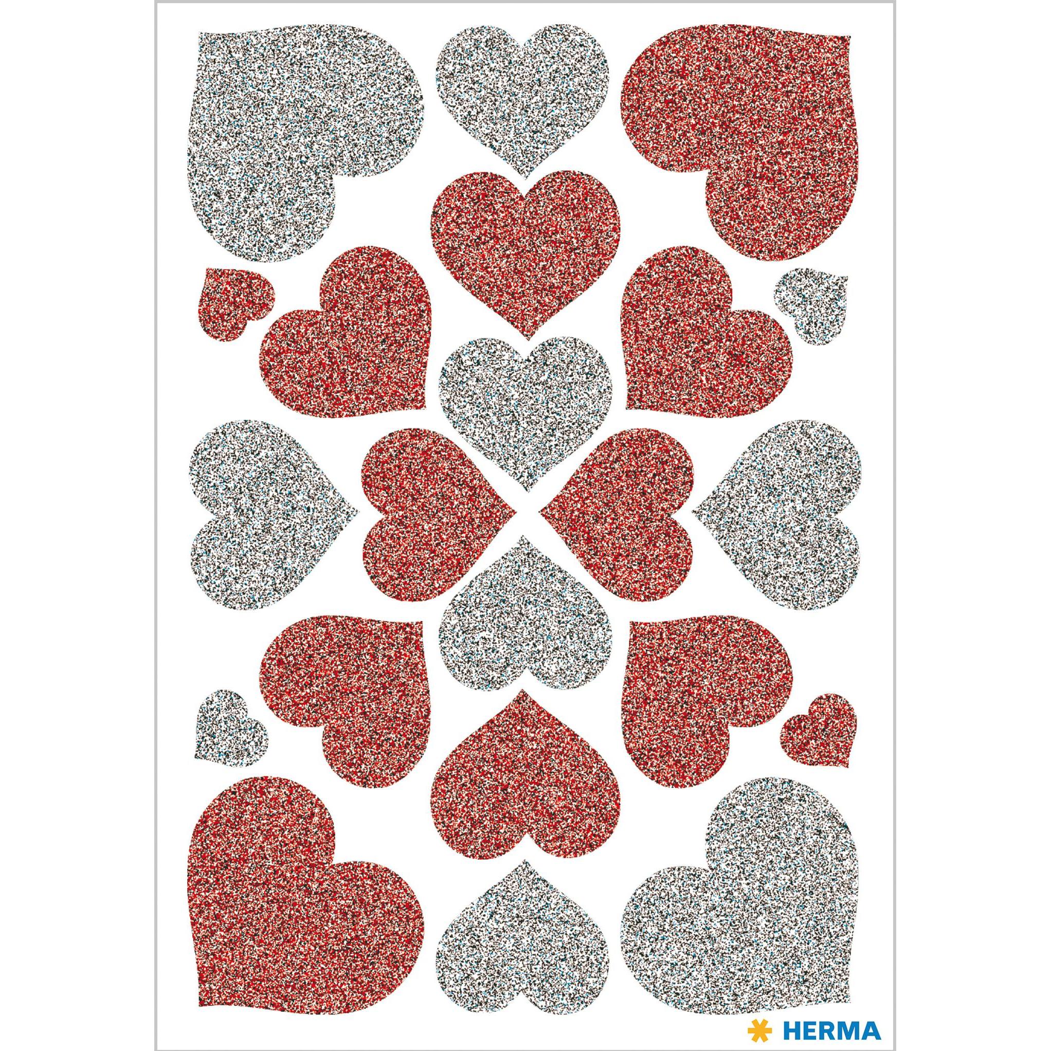 Thumbnail - Herma, Sticker, Motivsticker Herzen Glittery 22 Stück Grau/Rot