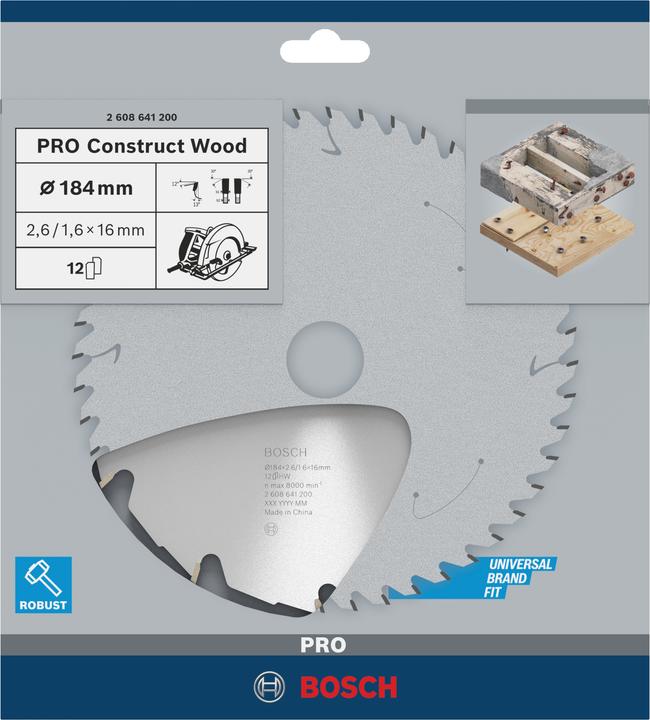 Produktbild Bosch Professional Zubehör PRO Construct Wood Kreissägeblatt, 184 x 2,6 x 16 mm