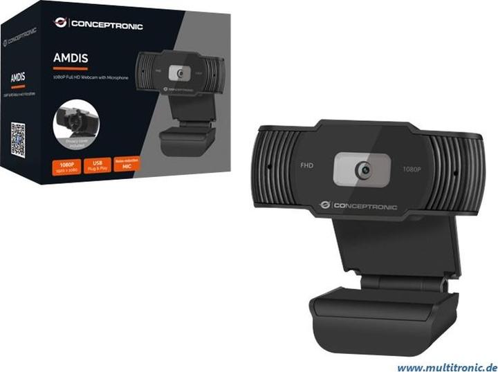 Produktbild Conceptronic Webcam AMDIS 1080P Webcam+Microphone sw (2 Mpx)
