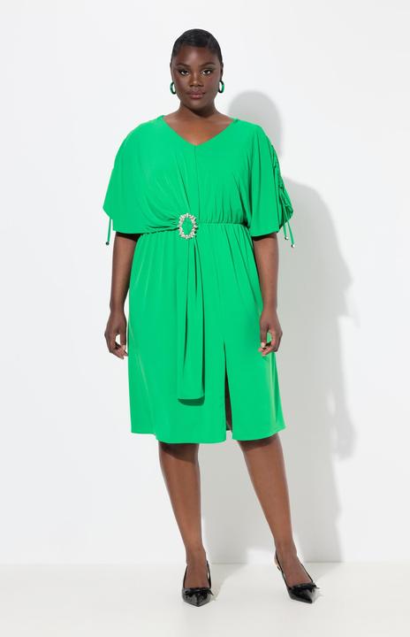 Produktbild Ulla Popken Midikleid, drapiert, Oversized, V-Ausschnitt, Halbarm (56)