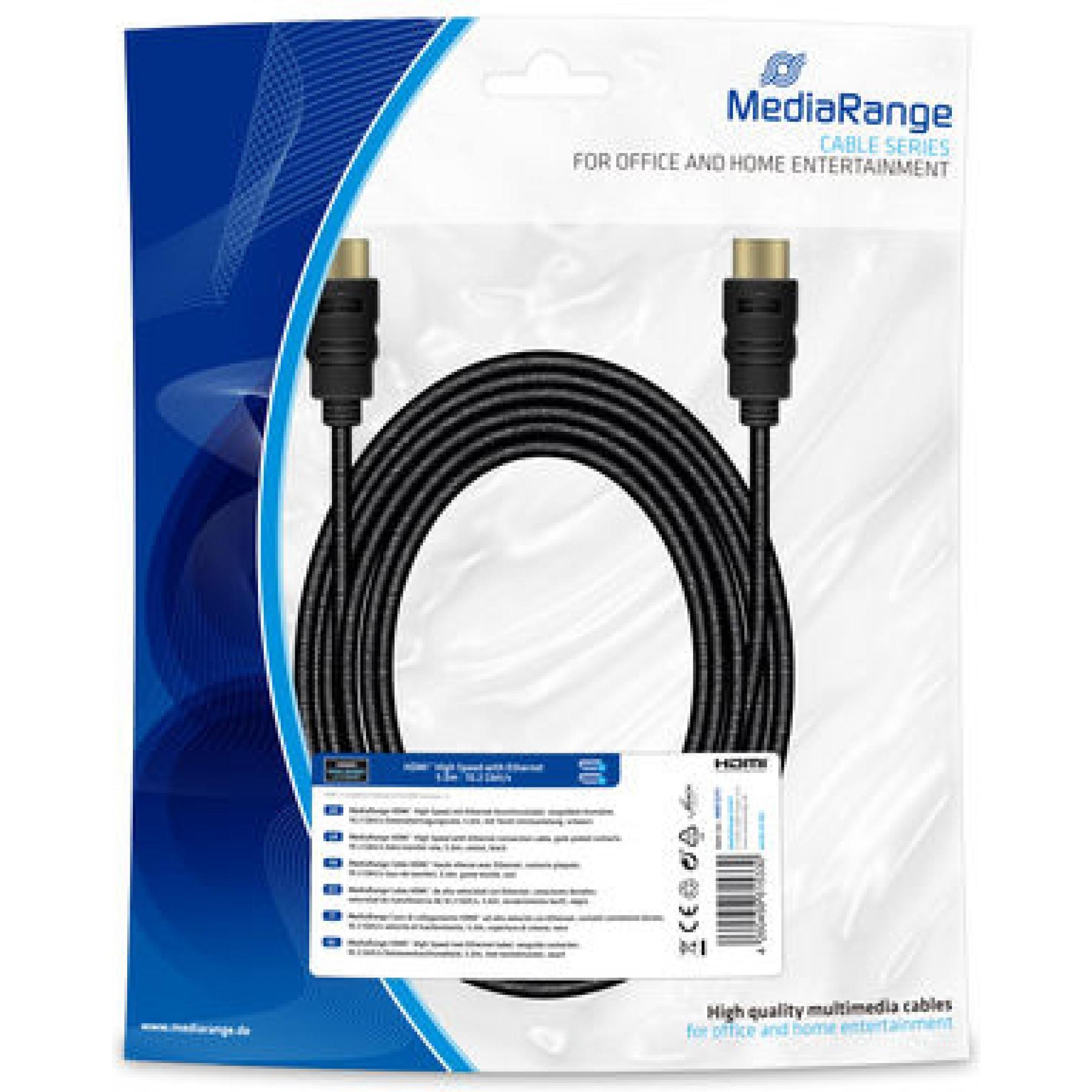 MediaRange HDMI High Speed Ethernet Anschlussk. 10Gibt/s (5 m, HDMI), Video Kabel