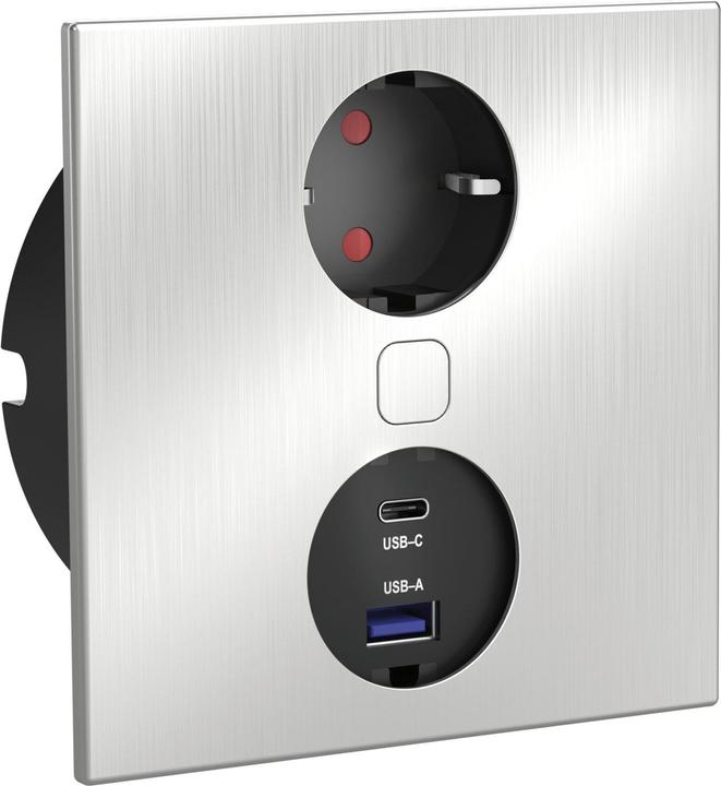 Produktbild HPF Einbausteckdose Duplex, 1 Stk. Schukosteckdose, + USB-Charger, Edelstahl