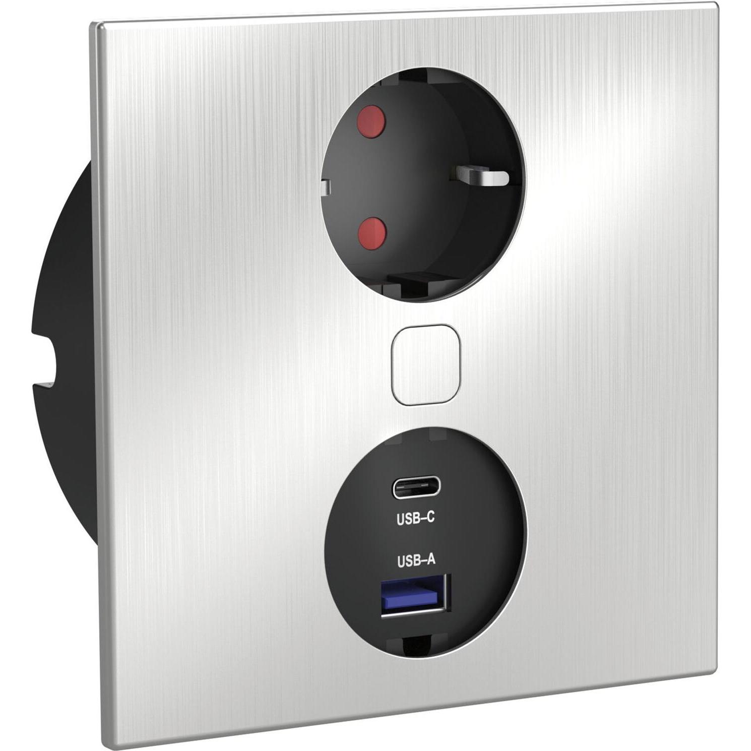 Thumbnail - HPF, Steckdose, Einbausteckdose Duplex, 1 Stk. Schukosteckdose, + USB-Charger, Edelstahl
