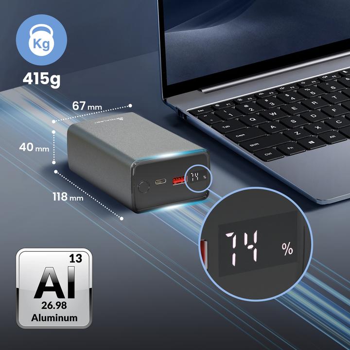 Actual product image Extralink EPB-127 30000mAh Srebrny | Powerbank | Power bank, 65W PD, USB-C (30000 mAh, 65 W, 111 Wh)