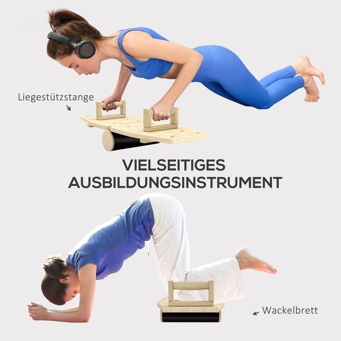 Image du produit Swisshandel24 Push Up Bars Set, Liegestützgriffe mit Trainingsboard & Widerstandsbändern, Holz