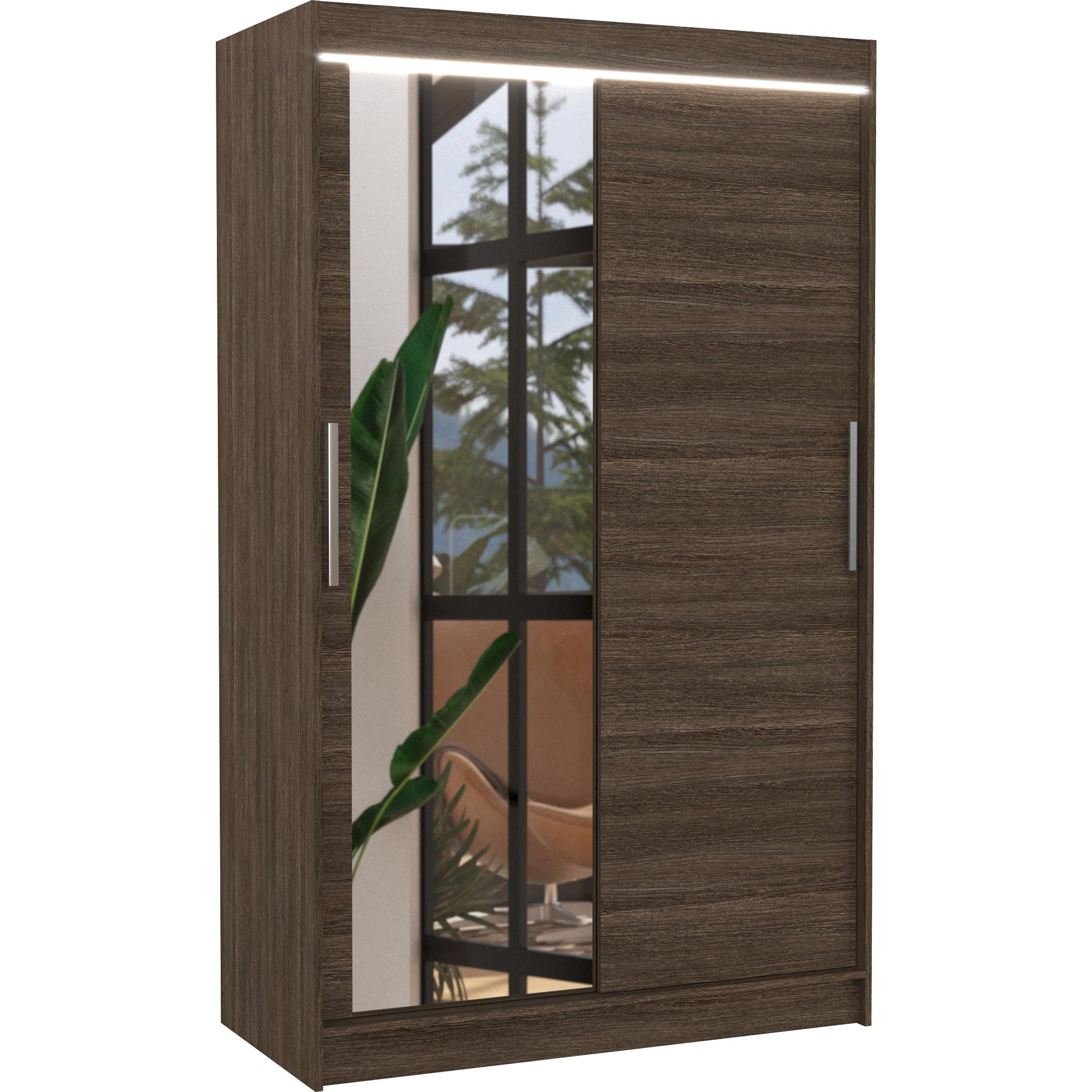 ADRK Furniture, Kleiderschrank, Verschiebbarer Kleiderschrank mit Spiegel und Beleuchtung LED BARIO 120 (120 x 58 x 200 ...