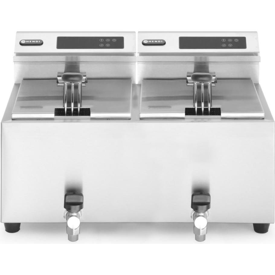 Hendi Friteuse Profi Line digital mit Ablasshahn 2 x 8 l, Fritteuse, Silber