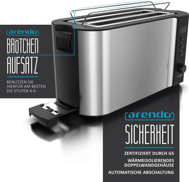 Immagine prodotto Arendo Tostapane in acciaio inox a 4 fette con fessura lunga, doppia parete, scalda panini, display con