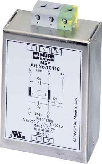 Produktbild Murr Elektronik MEF Netzentstörfilter 1-phasig 1-stufig I:20A U:250 VAC/300 VDC aufschnappbar Universalfilter