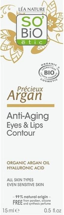 Produktbild So’Bio étic SO'BiO étic Cosmebio Precious Argan Anti-Aging Eyes and Lips Contour 15ml (Augenpflege Serum, 15 ml, Tag)