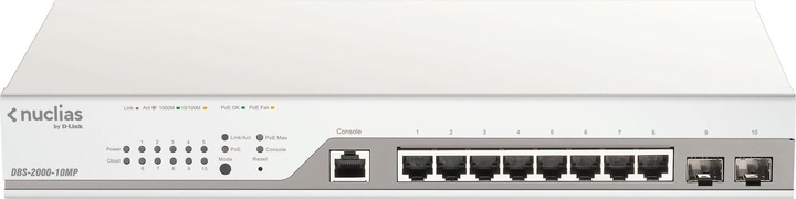 Produktbild D-Link Switch 8G 2SFP PoE 130w Nucli 8x10/100/1000 2xSFP PoE Nuclias (10 Ports)