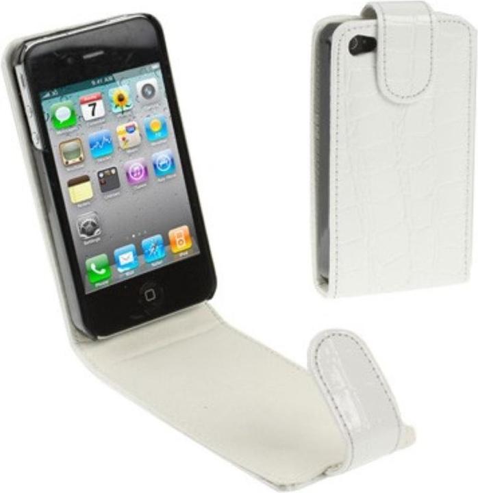 Produktbild König Design Tasche Flip Kroko für Handy Apple iPhone 4 & 4S weiss (Apple iPhone 4, LG G4s)