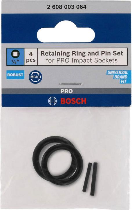 Bosch Professional Zubehör Set with retaining ring and pin for PRO Impact socket 1/4", 4 pcs.