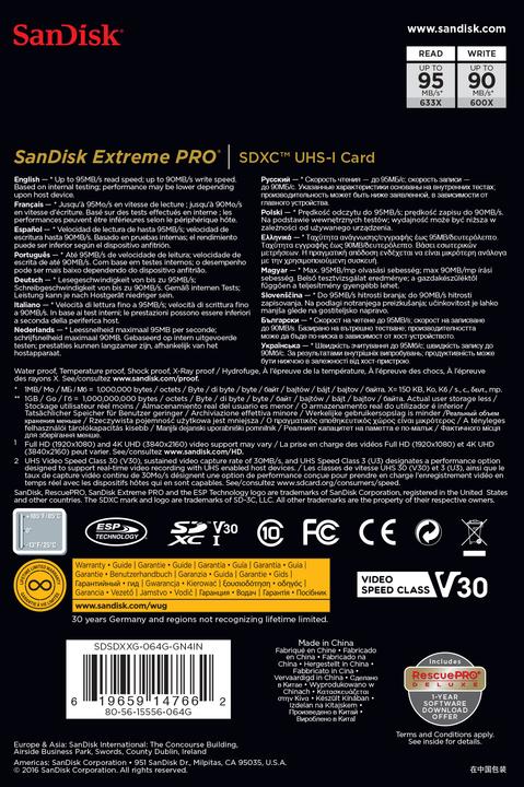 Produktbild SANDISK ExtremePro SDXC U3 (64 GB, SDXC, U3, UHS-I)