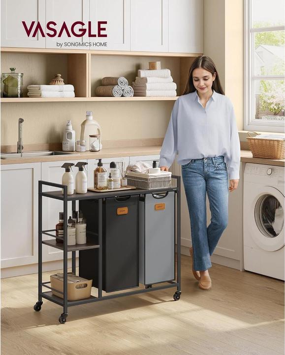 Image du produit Vasagle Wäschekorb mit Ablage Schwarz-Grau (100 l)