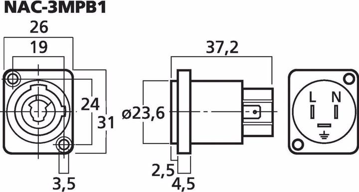 Produktbild Contrik PowerCon Chassisbuchse, 250V, 20A