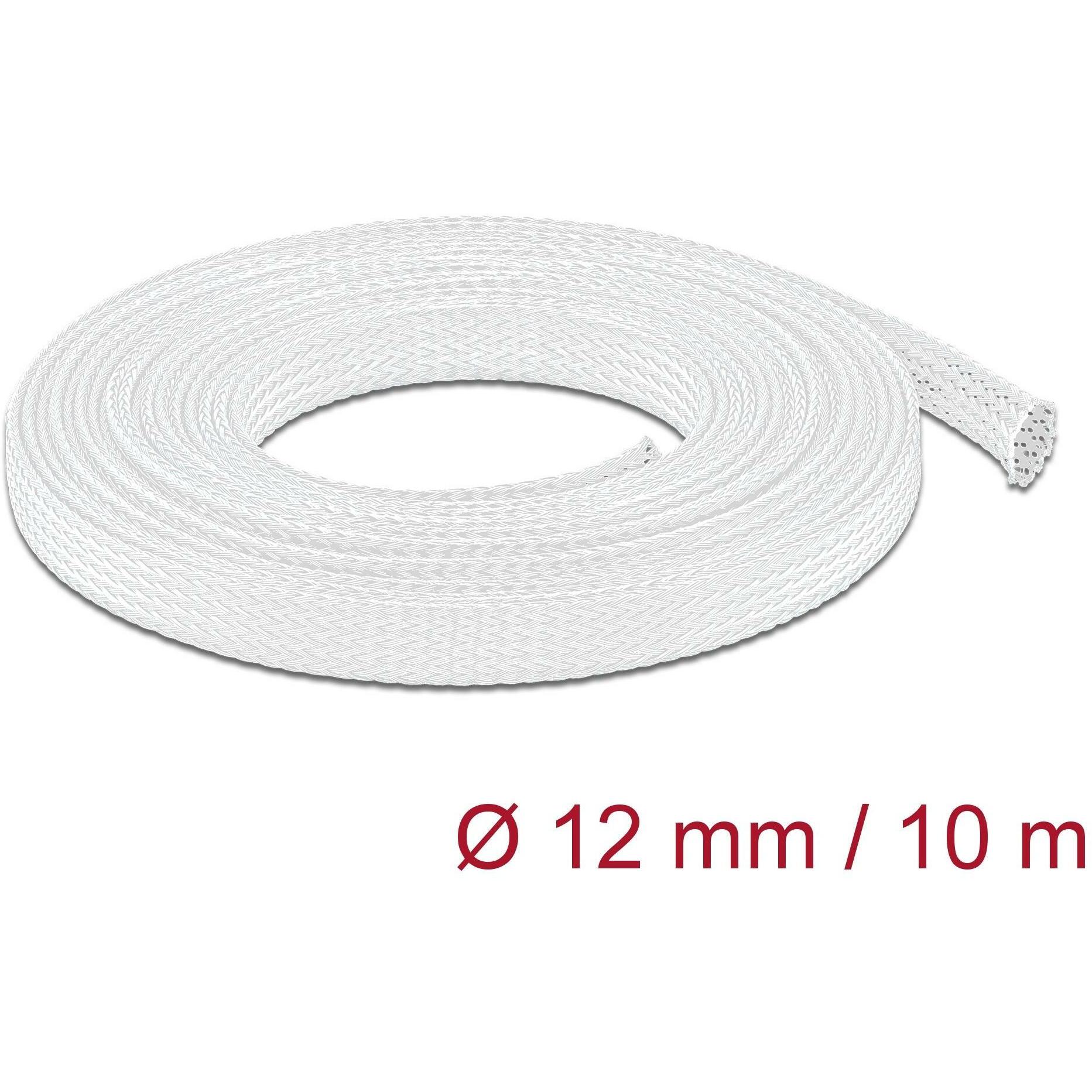 Thumbnail - Delock, Kabelschutz + Kabelführung, Geflechtschlauch dehnbar 10 m x 12 mm weiss (Kabelschlauch, 10000 mm)