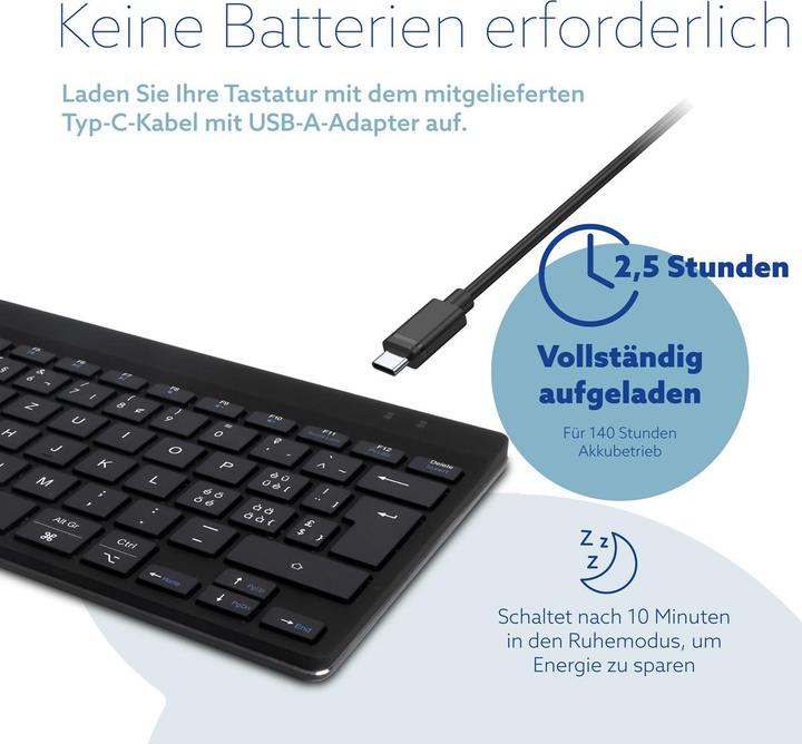 Actual product image R-Go Tools Compact Break R-Go keyboard, QWERTZ (CH), bluetooth, black, Mini, Wireless, Bluetooth, Sc (CH)