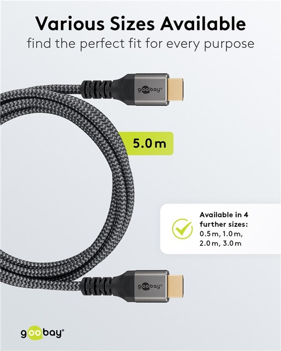 Actual product image Goobay Ultra High-Speed HDMI Cable, 5 m, Sharkskin Grey (5 m, HDMI)