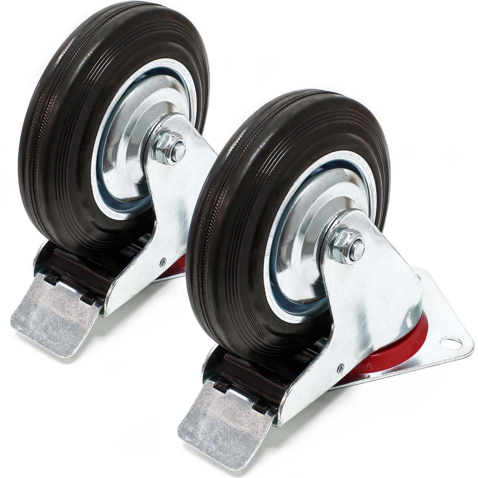 Thumbnail - Wiltec, Möbelrollen, Doppelstopp-Lenkrolle Set 2x Vollgummirad 200mm 150kg Transportrollen