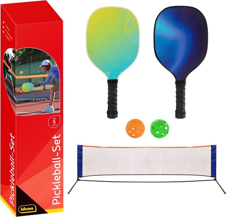 Idena Set pickleball rete 2x racchette/palle 5 pezzi