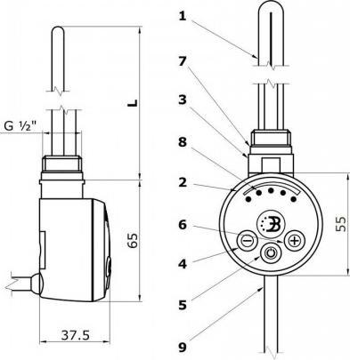 Actual product image Mert - Thermostat Regler MEG für Handtuchheizkörper, inklusive Heizpatrone 600W, Weiss