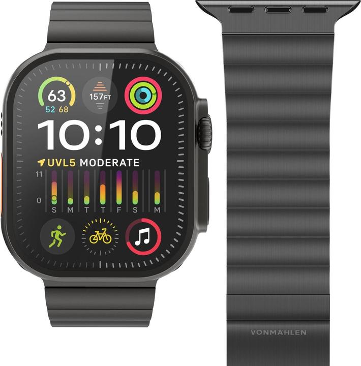 Produktbild Vonmählen Titan Gliederarmband Pro für Apple Watch 44/45/46/49mm, schwarz (316L-Edelstahl)