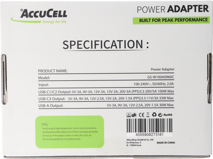 Actual product image AccuCell 100W GaN Charger (100 W, 4 ports)