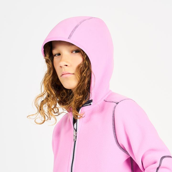 Actual product image Tribord Fleece jacket sailing kids warm reversible 500 navy blue/pink (128)