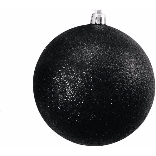 Europalms, Christbaumschmuck, Dekokugel 10cm, schwarz, glitzer 4x (4 -teilig)