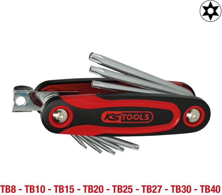 Image du produit KS Tools Clé coudée dans un support pliable, Torx percé, 8 éléments.