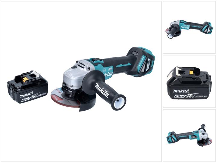 1x Makita DGA 513 cordless angle grinder, 1x Makita 125 mm grinding disc (A-80656), 1x additional handle, 1x protective cover, 1x Makita BL 1860 B 18 V 6.0 Ah battery ( 197422-4 )