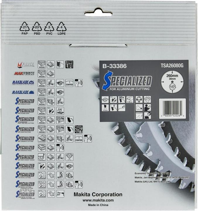 Productafbeelding Makita SPECIALIZED zaagblad 260x30x80Z