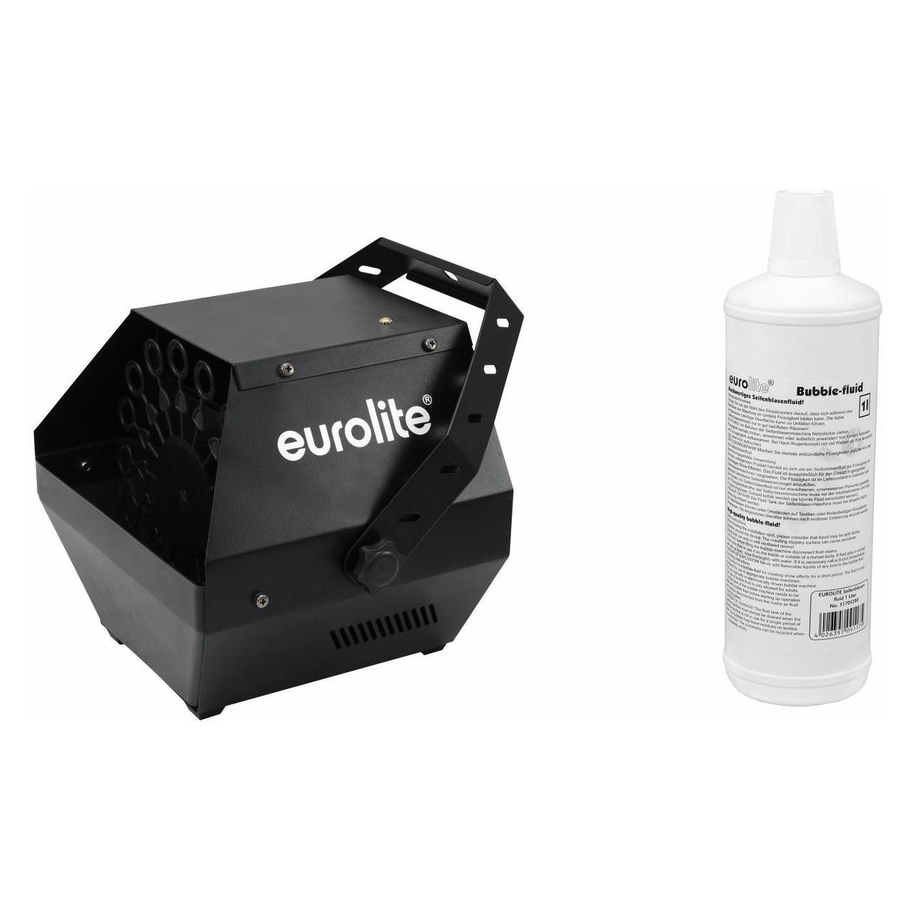 Eurolite Set B-90 Seifenblasenmaschine Schwarz + Seifenblasenfluid 1l, Hazer
