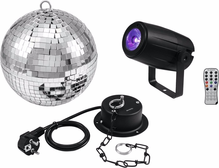 Produktbild Eurolite Set Spiegelkugel 20cm mit Motor + LED PST-5 QCL Spot sw (20 cm)