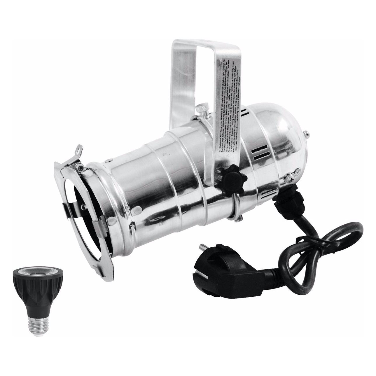 Eurolite Set PAR-20 Spot sil + PAR-20 230V COB 6W E-27 LED 1800-3000K dim2warm (6 W, LED), Koplampen, Zilver