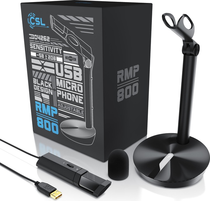 Produktbild CSL Streaming Mikrofon, USB Desktop Mikro mit Windschutz RMP 800 Tischmikrofon / Standmikrofon